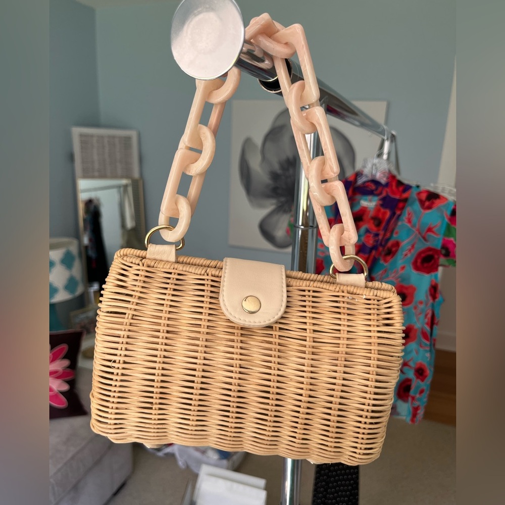BTB Los Angeles Page wicker straw clutch bag with resin chain handle